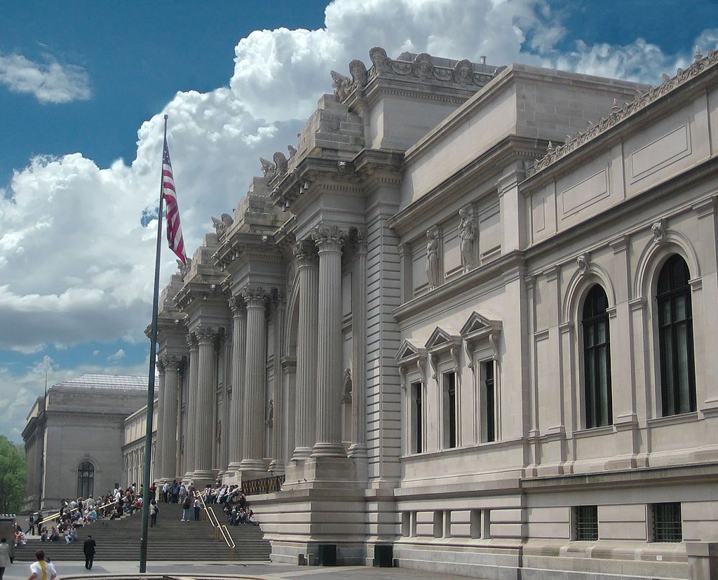 Hipsters hanging out at the Metropolitan Museum of Art.