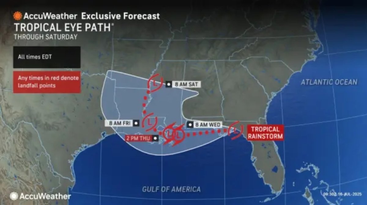 Tropical storm path Louisiana landfall