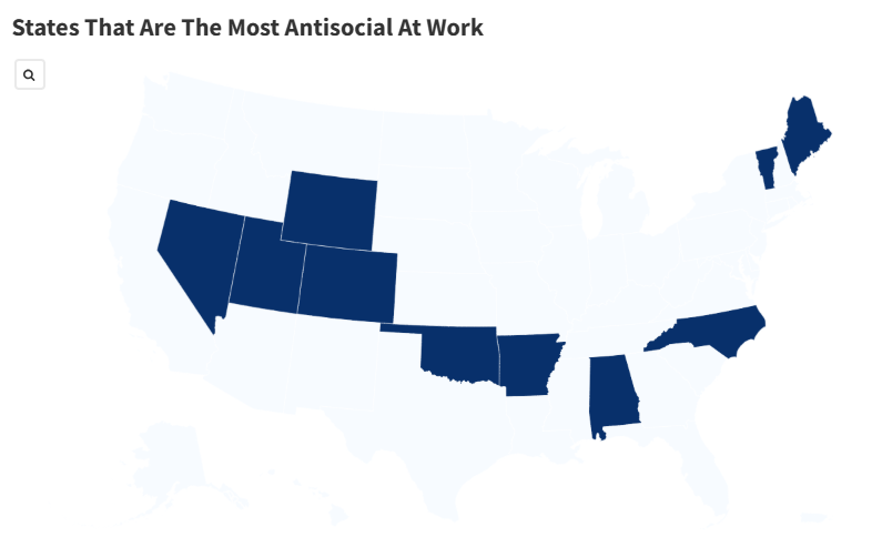 Map Shows States Where People Are the Most Anti-Social at Work