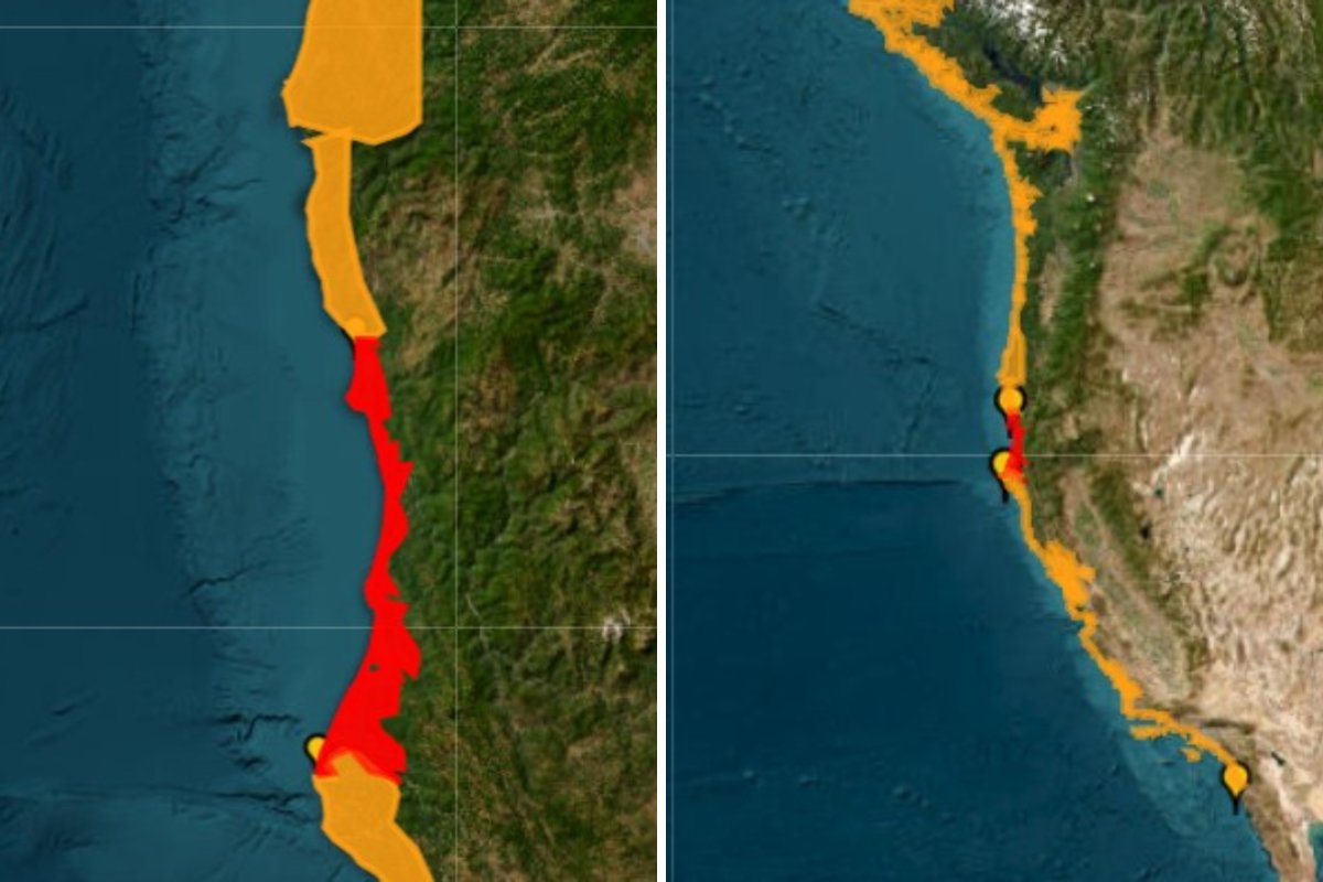 Map Shows California, Oregon Tsunami Warning Red Zone