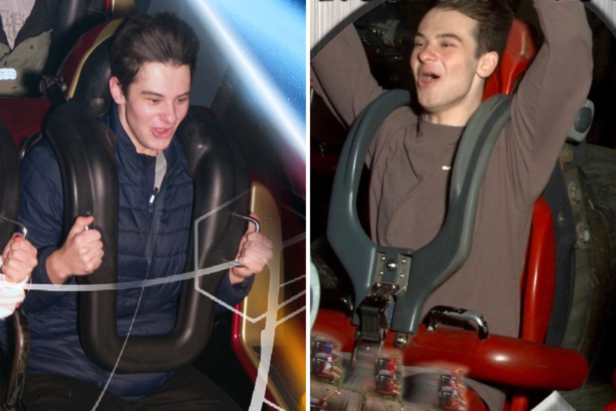 A man riding rollercoasters.