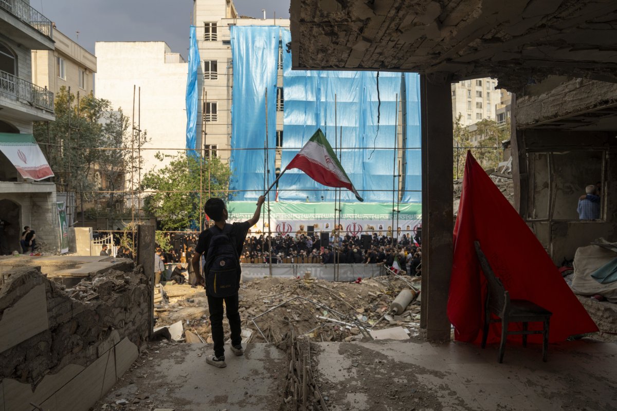 Iran flag rubble