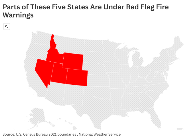 Map Shows States Where Red-Flag Fire Warnings in Effect
