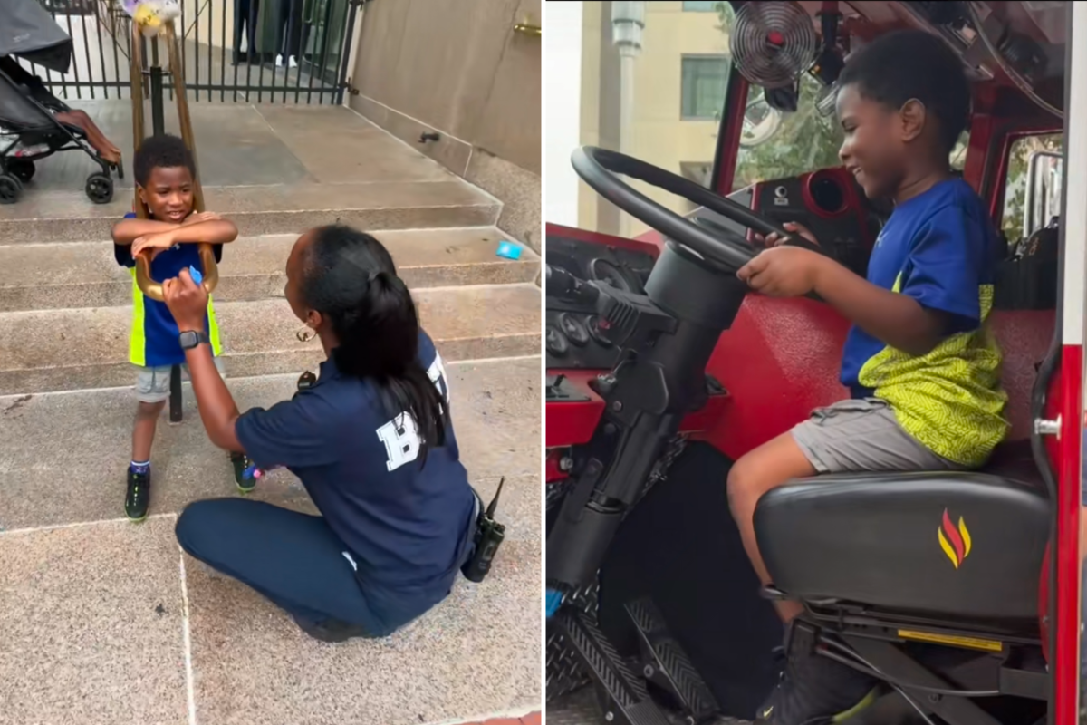 Boy stuck in the balustrade