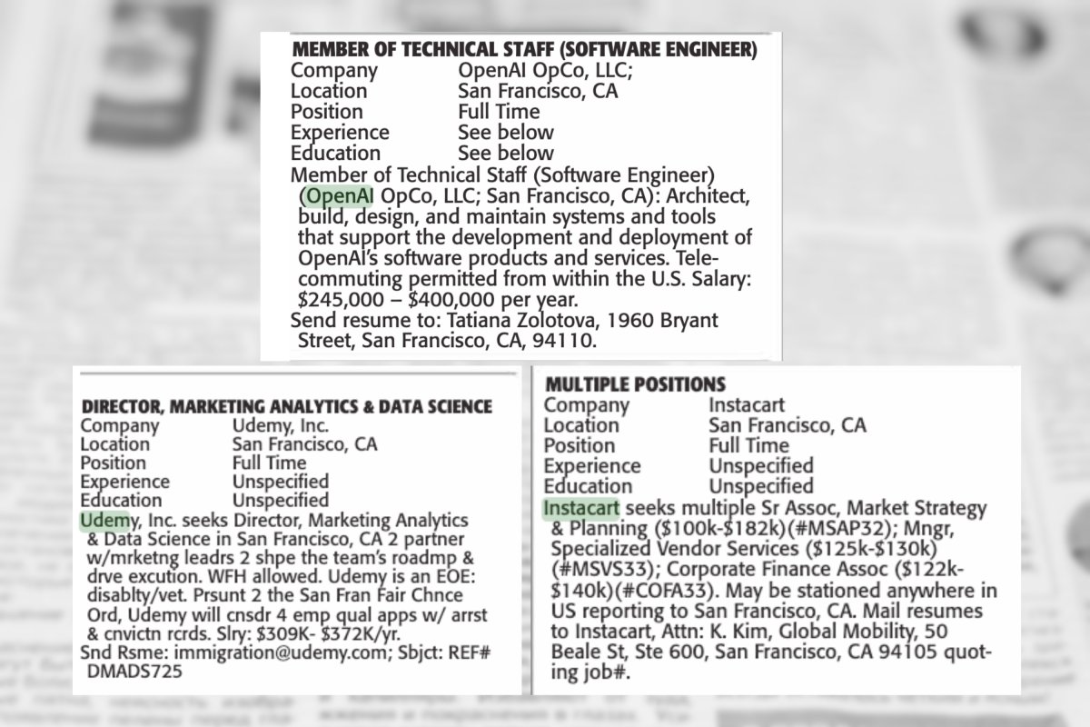 Tech job ads H-1B