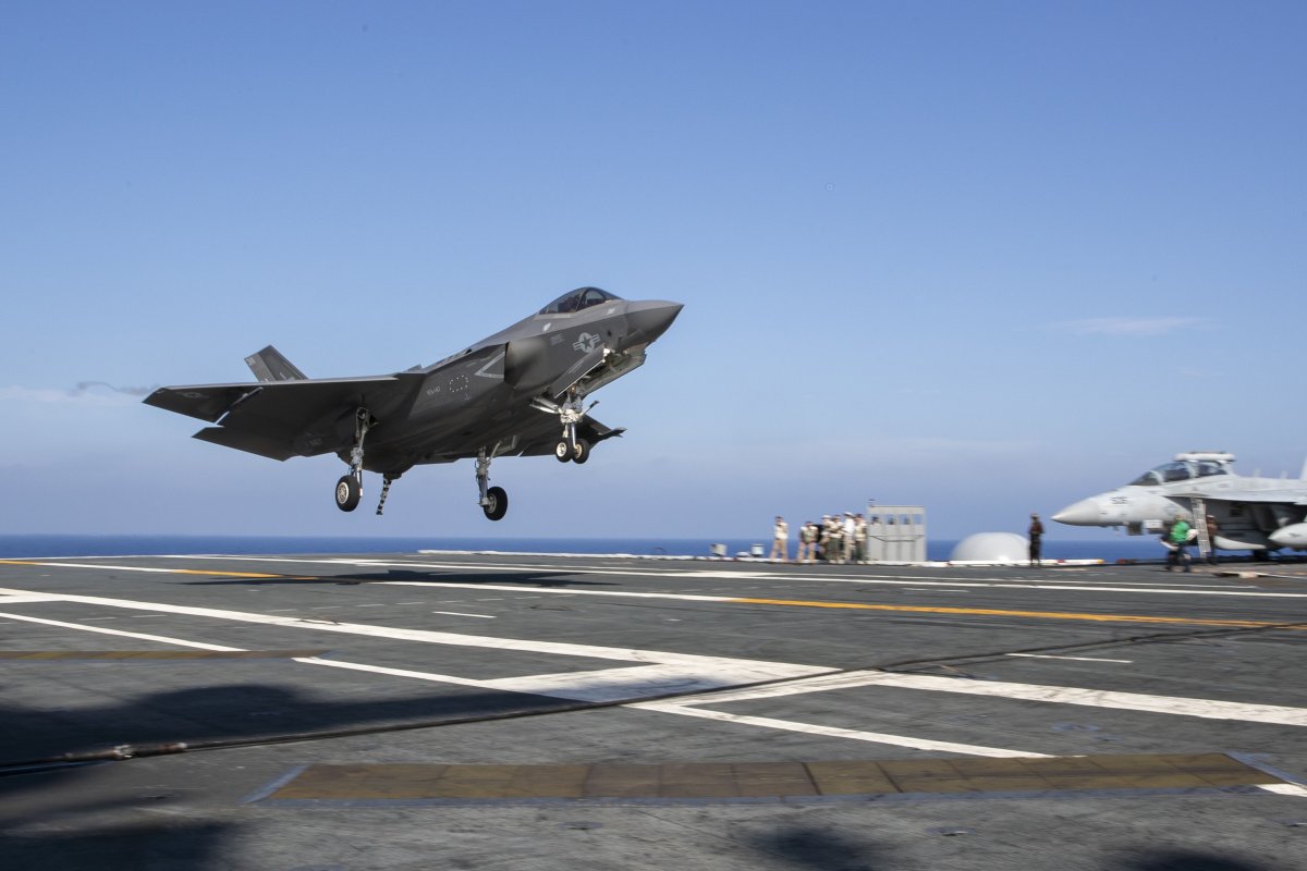 U.S. F-35C Jet Lands on Aircraft Carrier