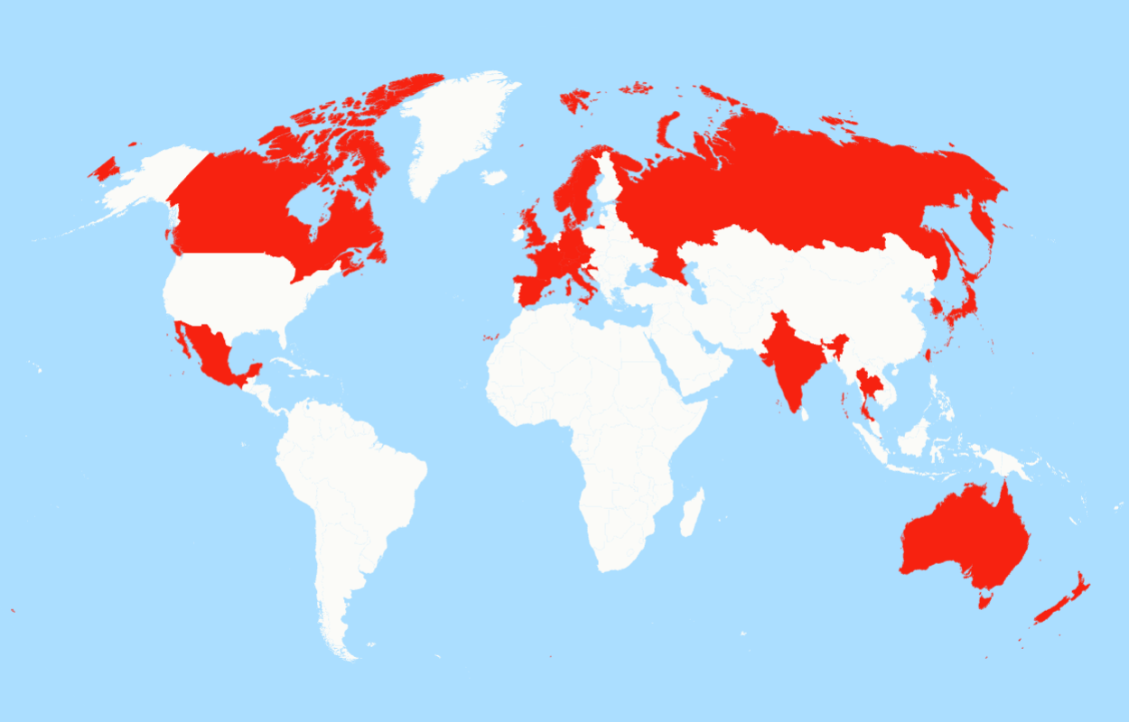 Map Shows Countries Suspending Postal Service to United States