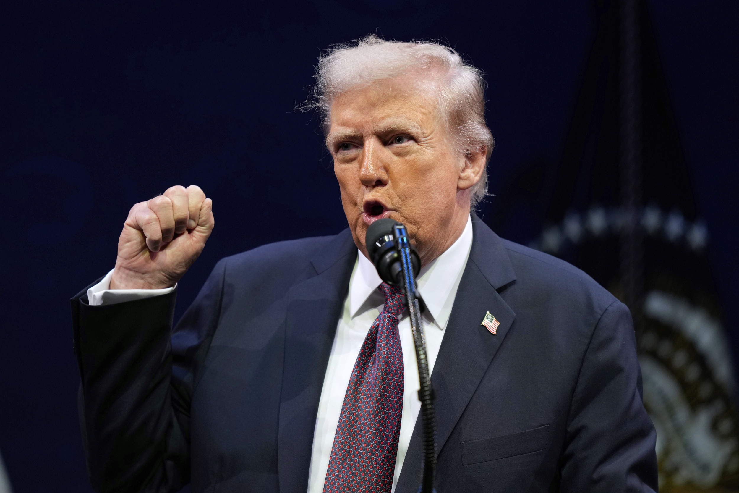 President Donald Trump speaks at a hearing