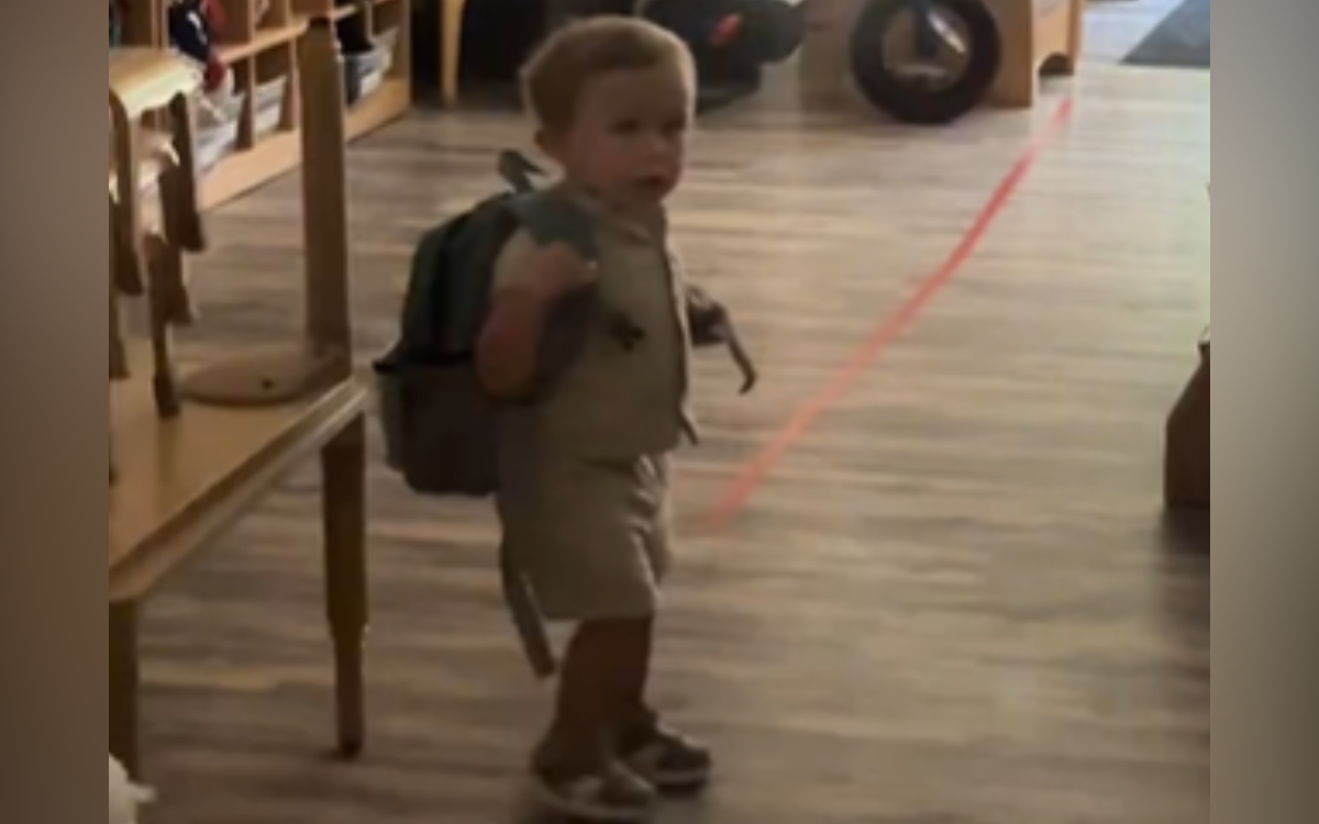 Stephanie surpreendeu seu filho na escola.