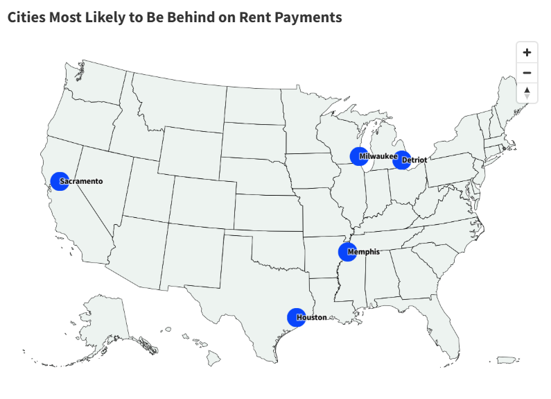 newsweek.com - Suzanne Blake - Map shows cities most likely to be behind on rent payments