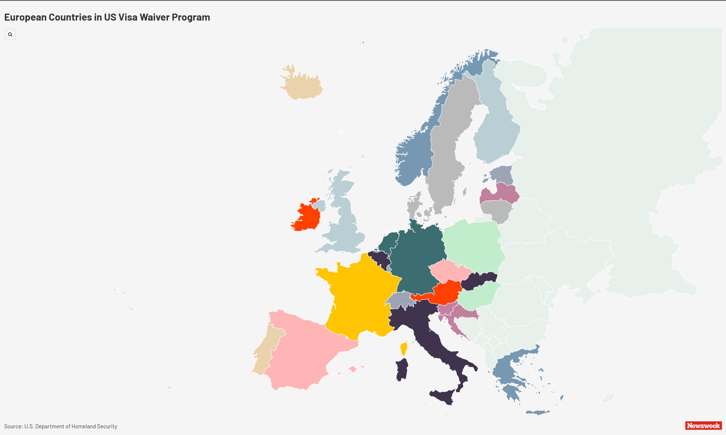 Map Shows European Countries in Visa Waiver Program as Hungary Added