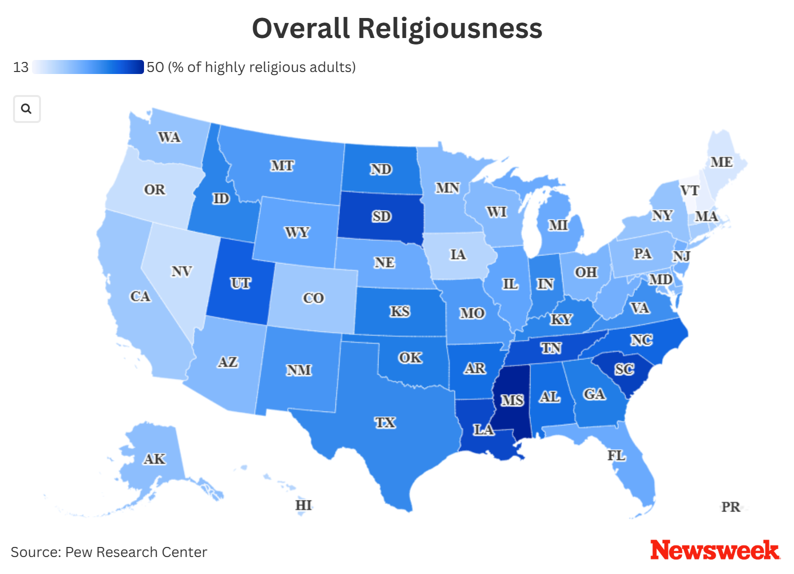 Map Shows Most—And Least—Religious States