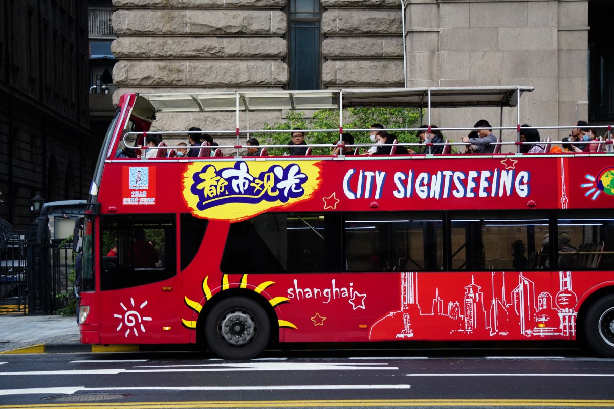 A city tour bus in Shanghai, China.