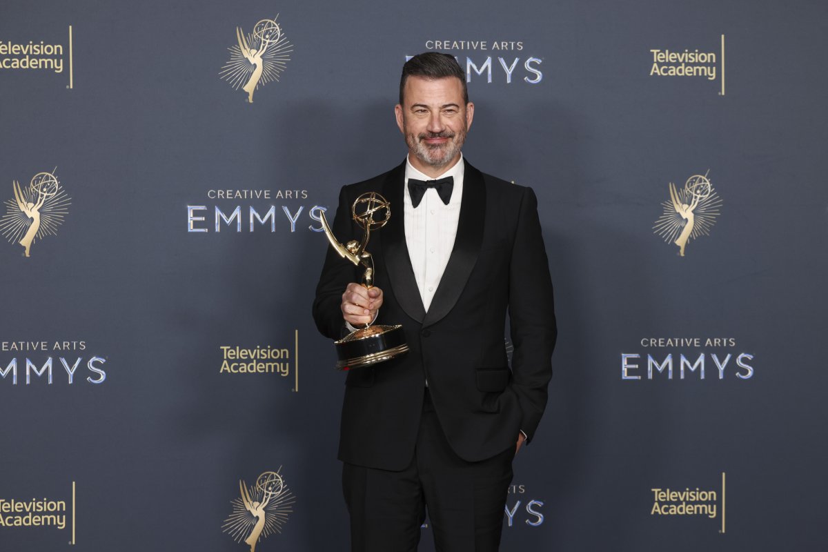 Jimmy Kimmel poses with his Emmy