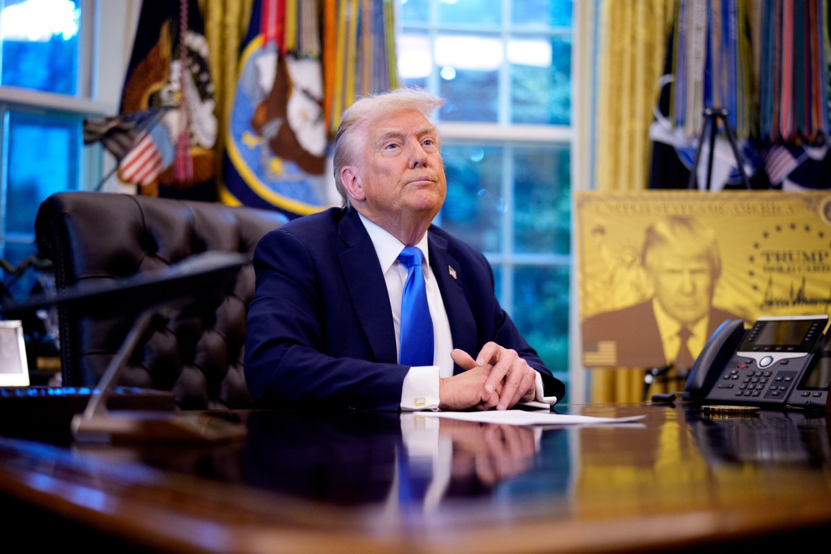 President Donald Trump takes a question