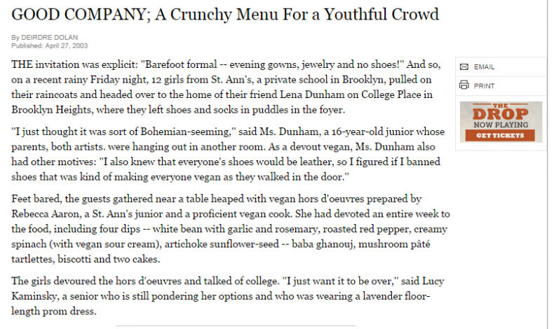 The New York Times article about Lena Dunham.