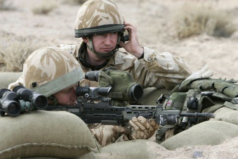 British soldiers on guard during ceremony in Basra