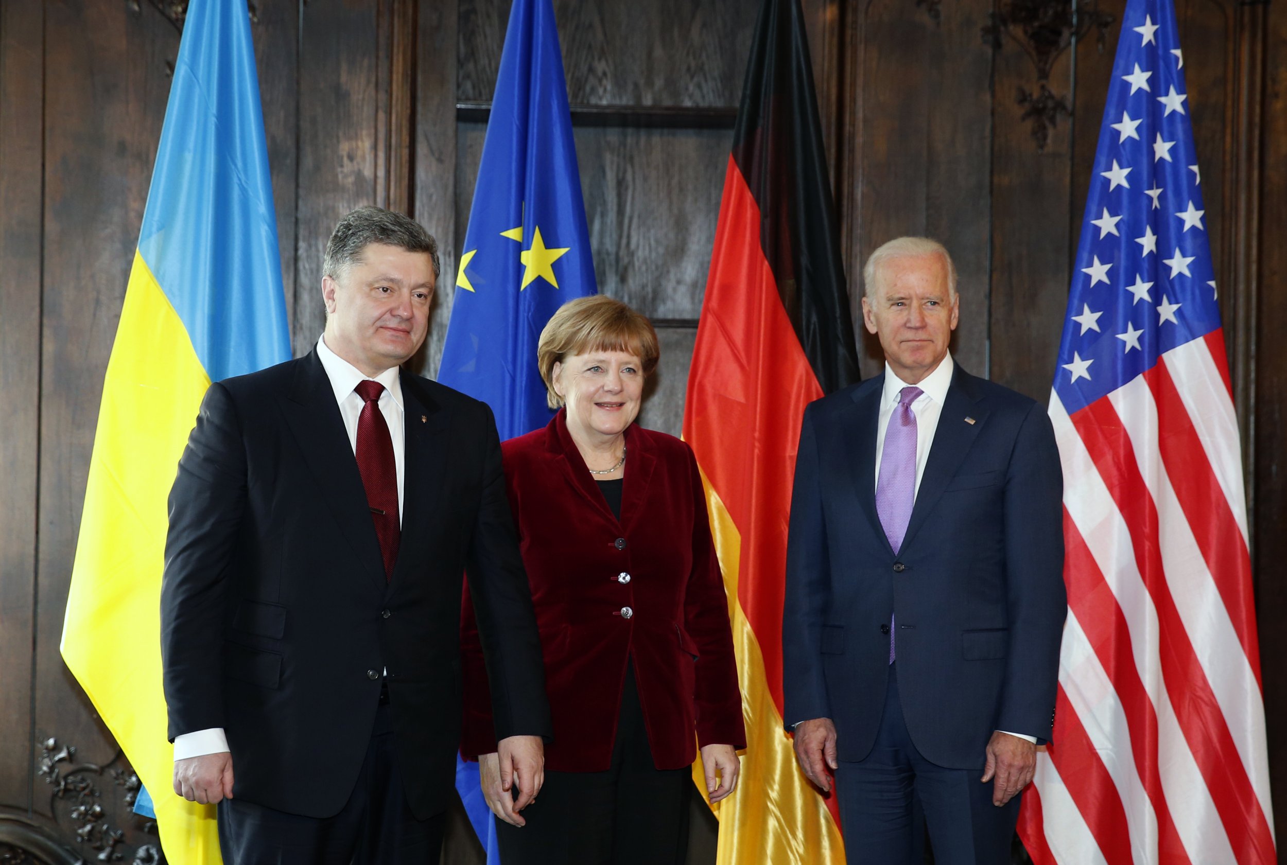 German Chancellor with Ukraine President and U.S. Vice President