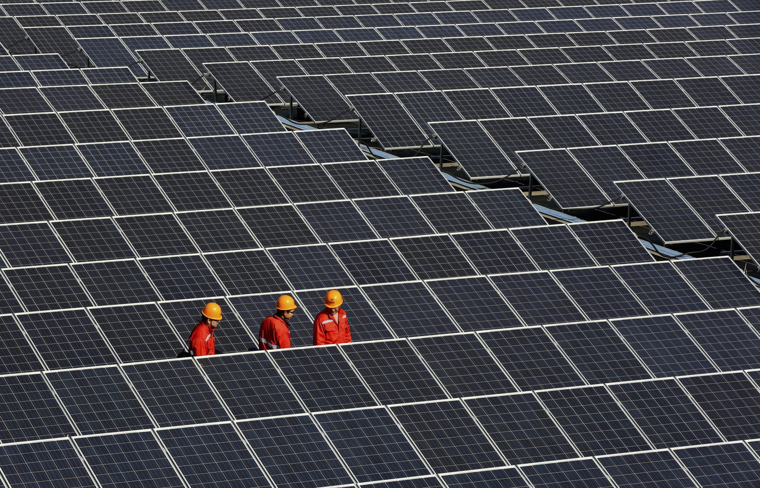 Solar panels at a solar power plant in Zhejiang province, China. 