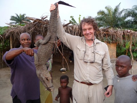 Pickering with Janine, the crocodile