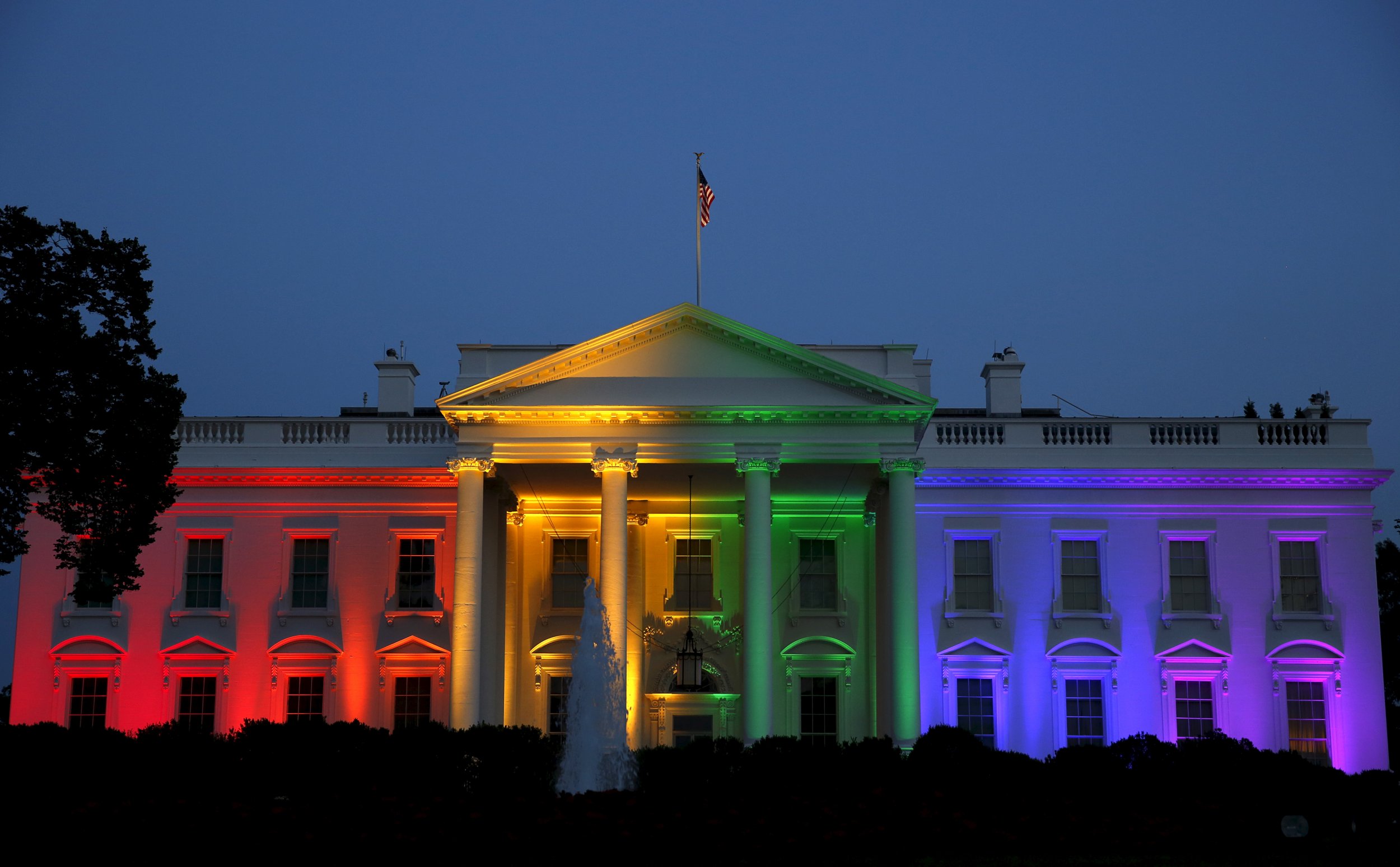 white house lit in gay pride colors