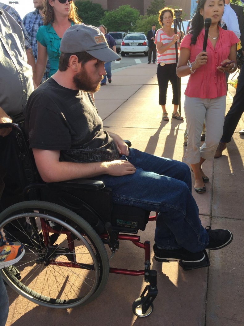 Caleb Medley, an Aurora shooting survivor, can't speak.