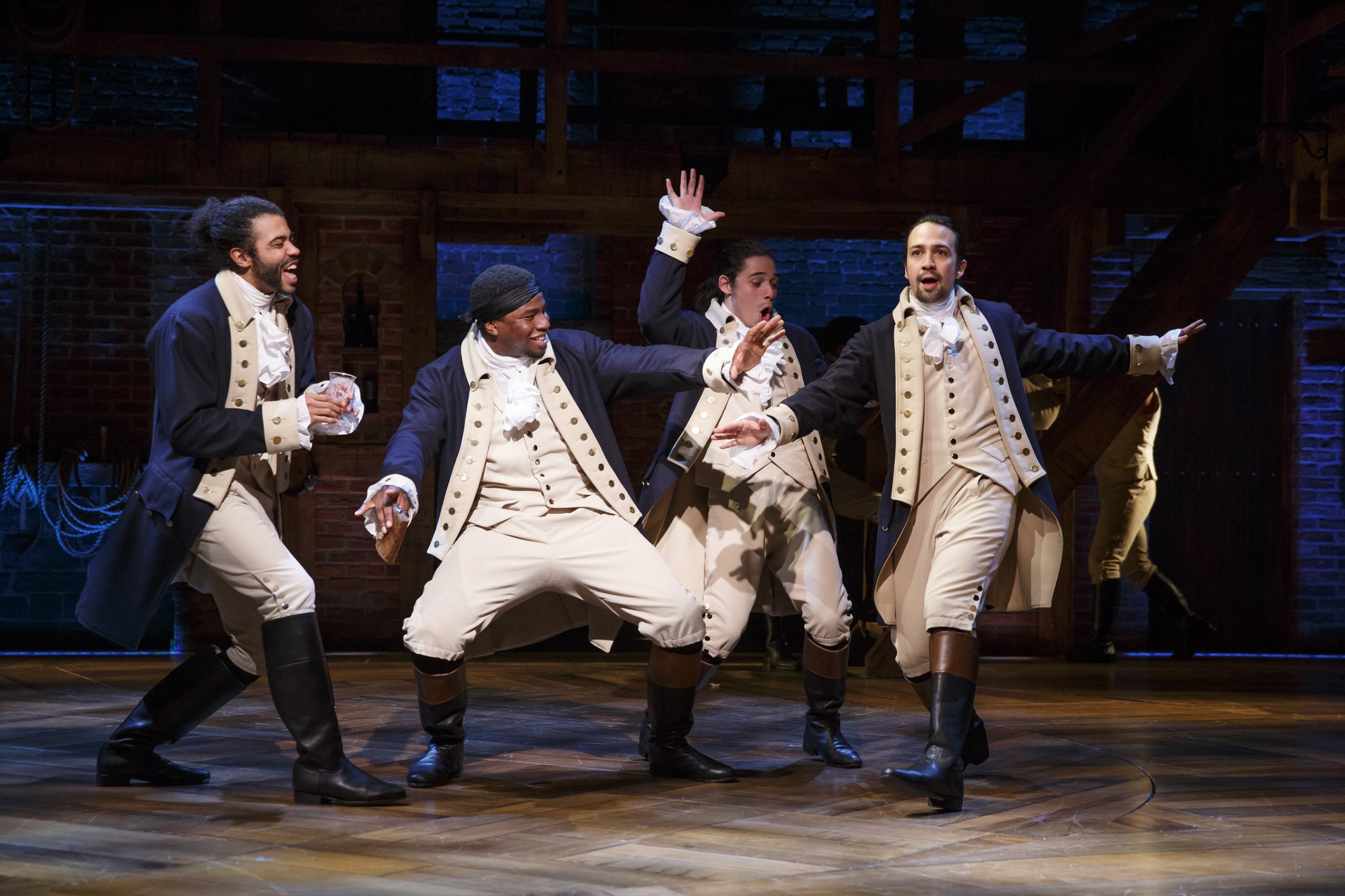 Hamilton0044rR Daveed Diggs, Okieriete Onaodowan, Anthony Ramos, and Lin-Manuel Miranda in Hamilton