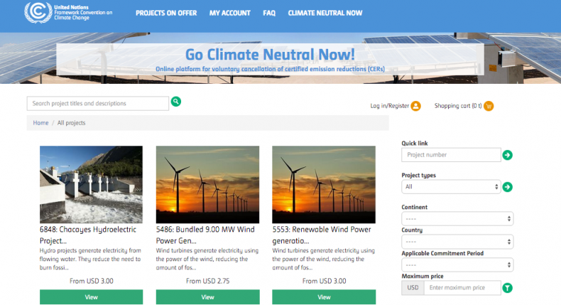 UN Climate Neutral Now website