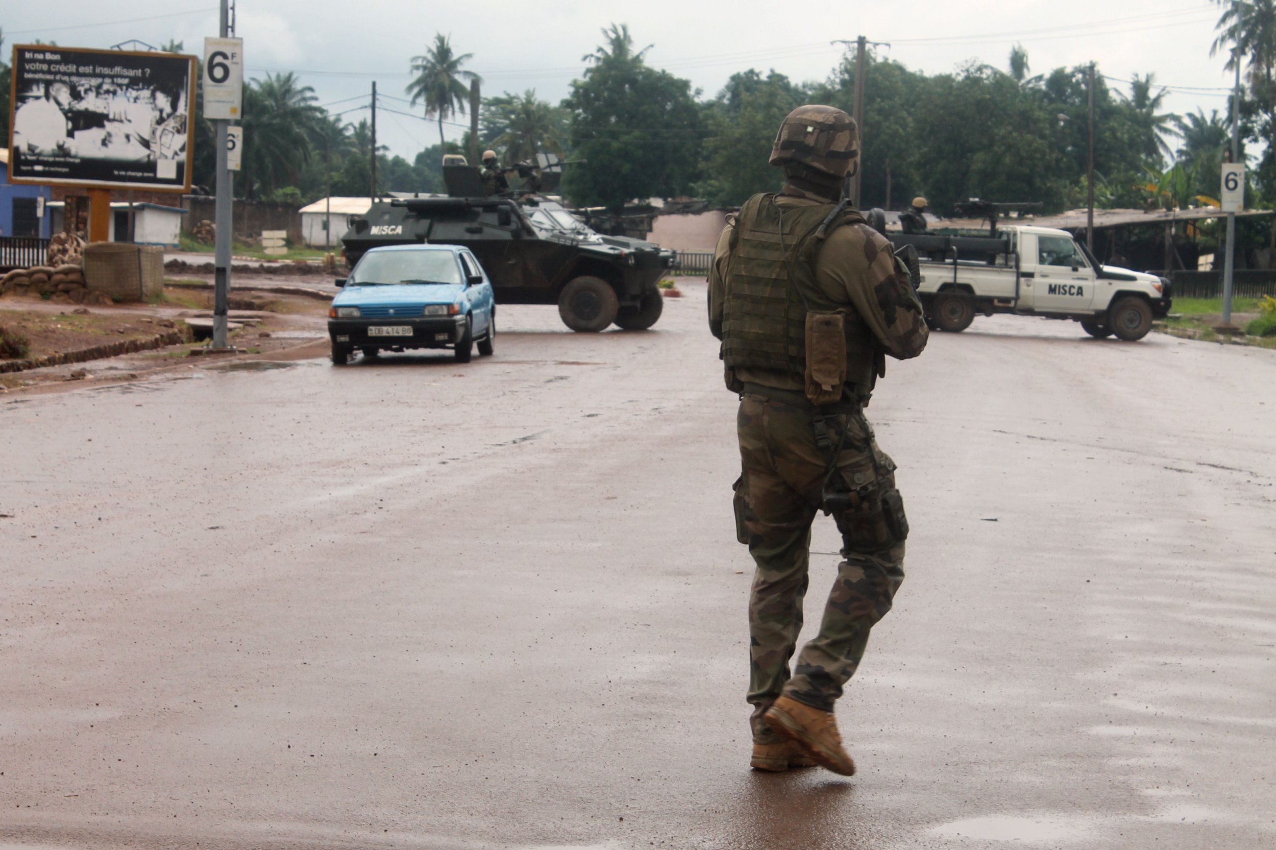 A French soldier patrols in Bangui, CAR.