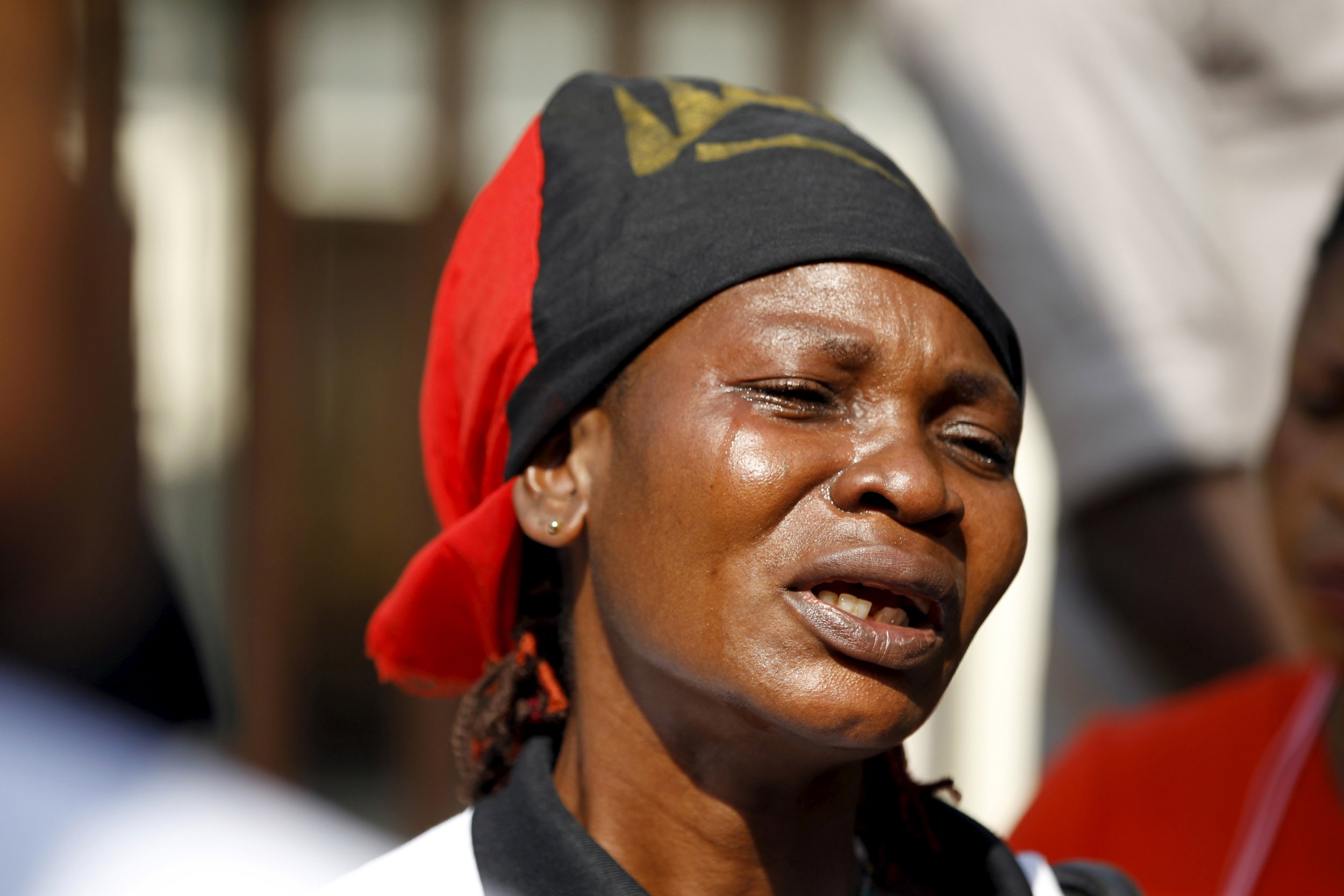 A Biafra supporter of Nnamdi Kanu cries during a rally.