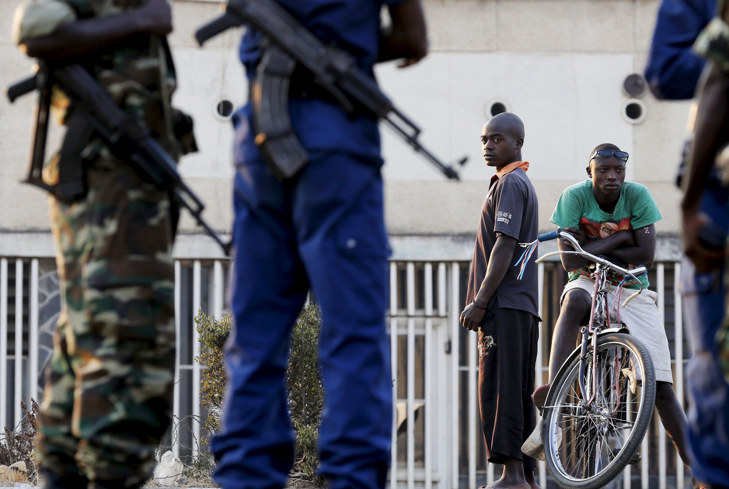 Burundian soldiers guard a voting station during the presidential elections in Bujumbura.