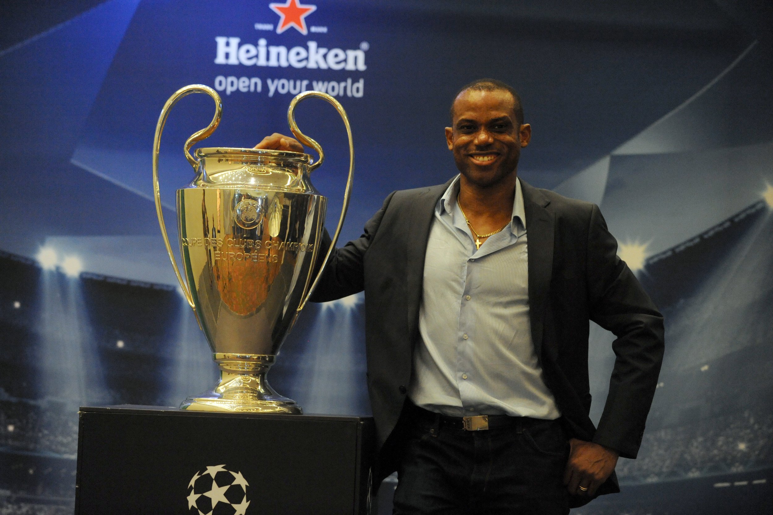 Nigeria's Sunday Oliseh with the Champions League trophy.