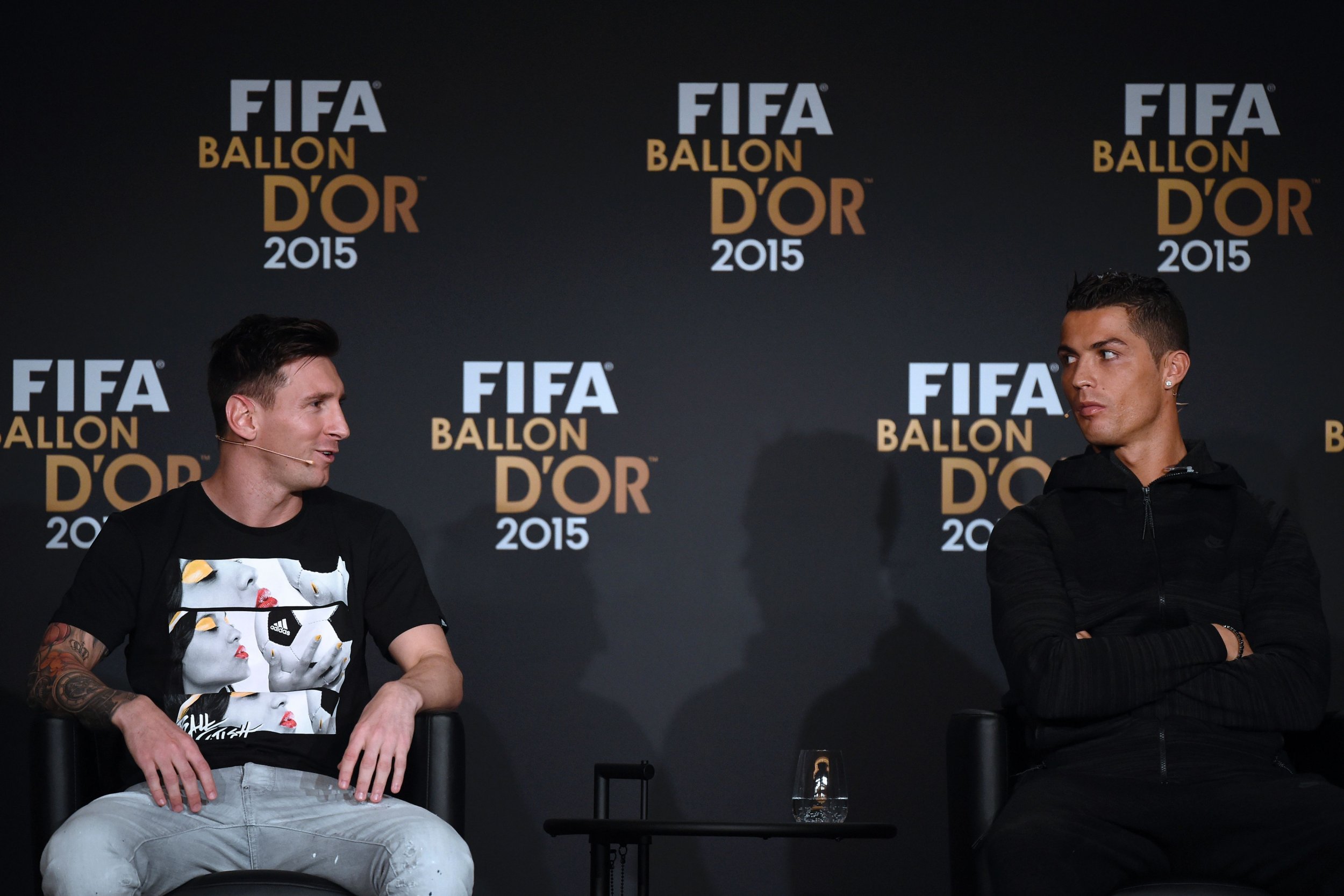 Cristiano Ronaldo and Lionel Messi at the FIFA Ballon d'Or ceremony in January 2016.