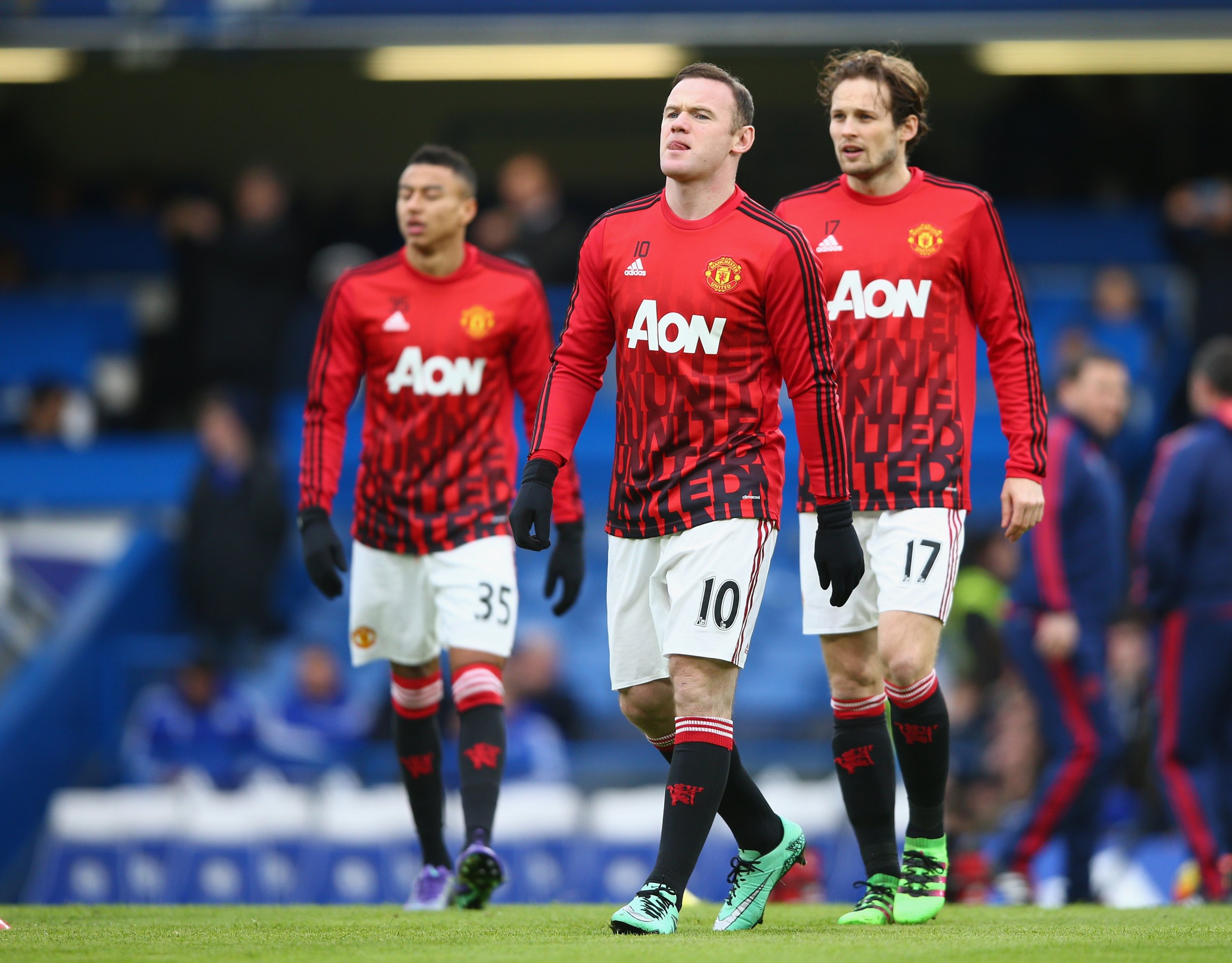 Manchester United captain Wayne Rooney, center, at Stamford Bridge, February 2016.
