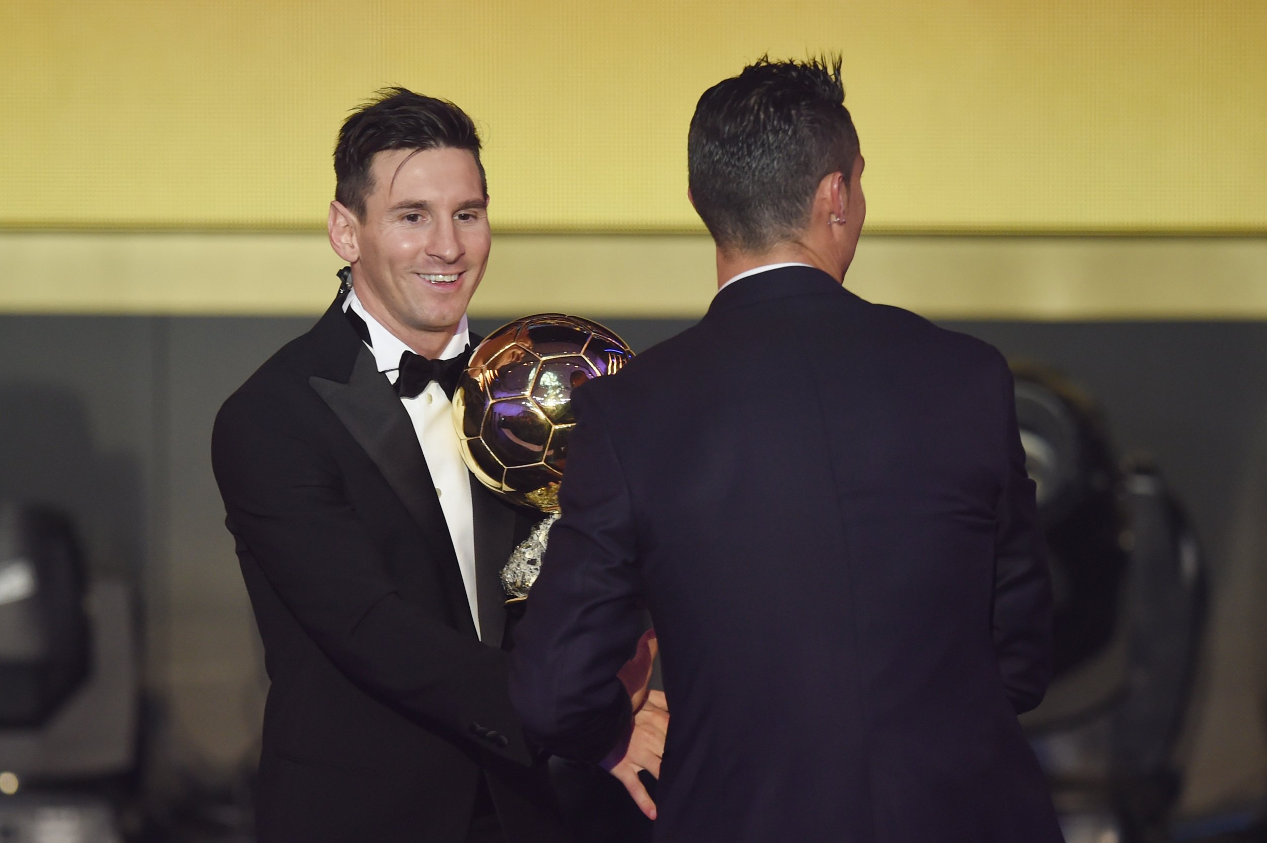 Lionel Messi, left, and Cristiano Ronaldo at the 2015 Ballon d'Or ceremony in Zurich.