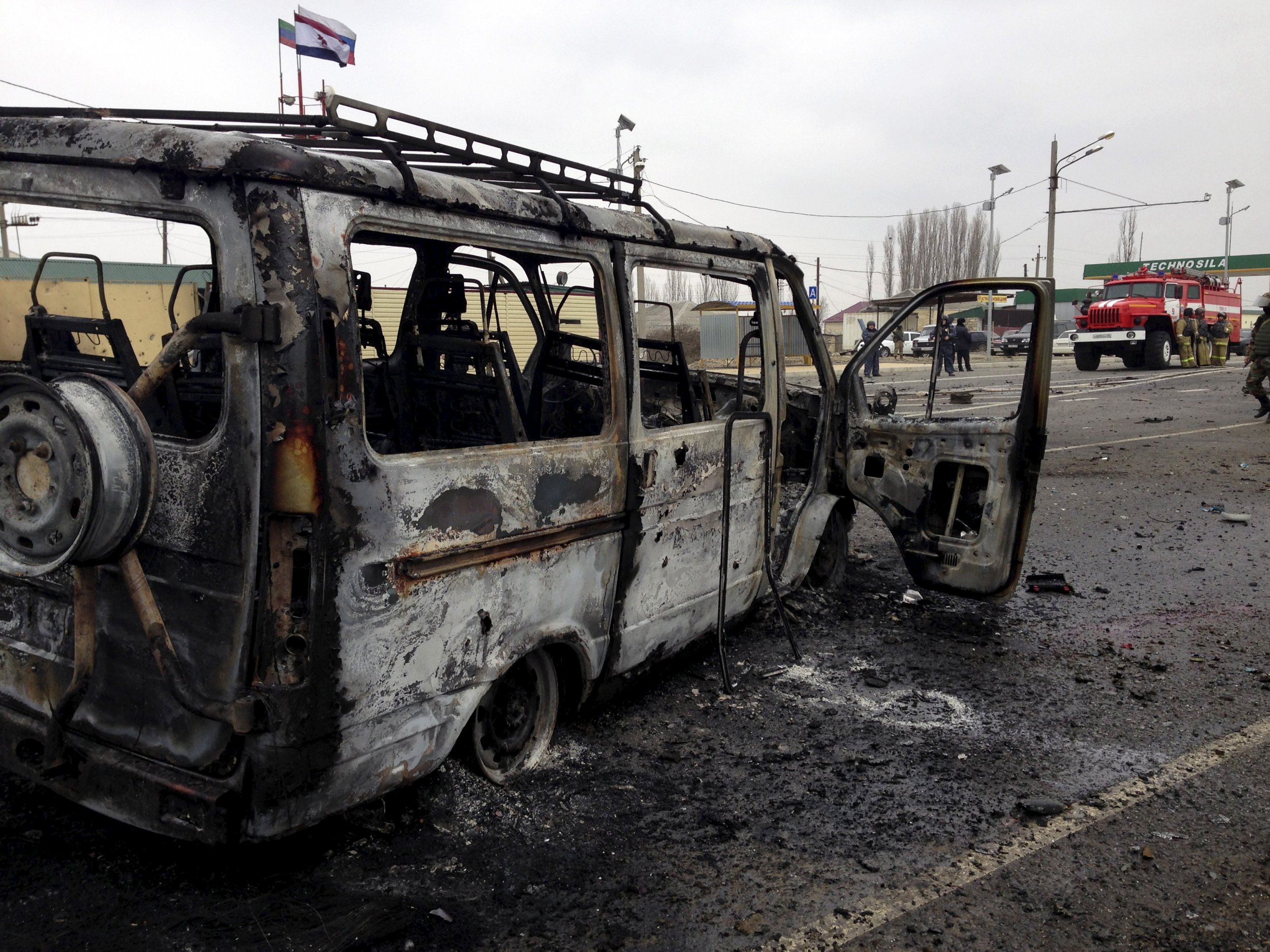 Burnt car in Russia's Dagestan region