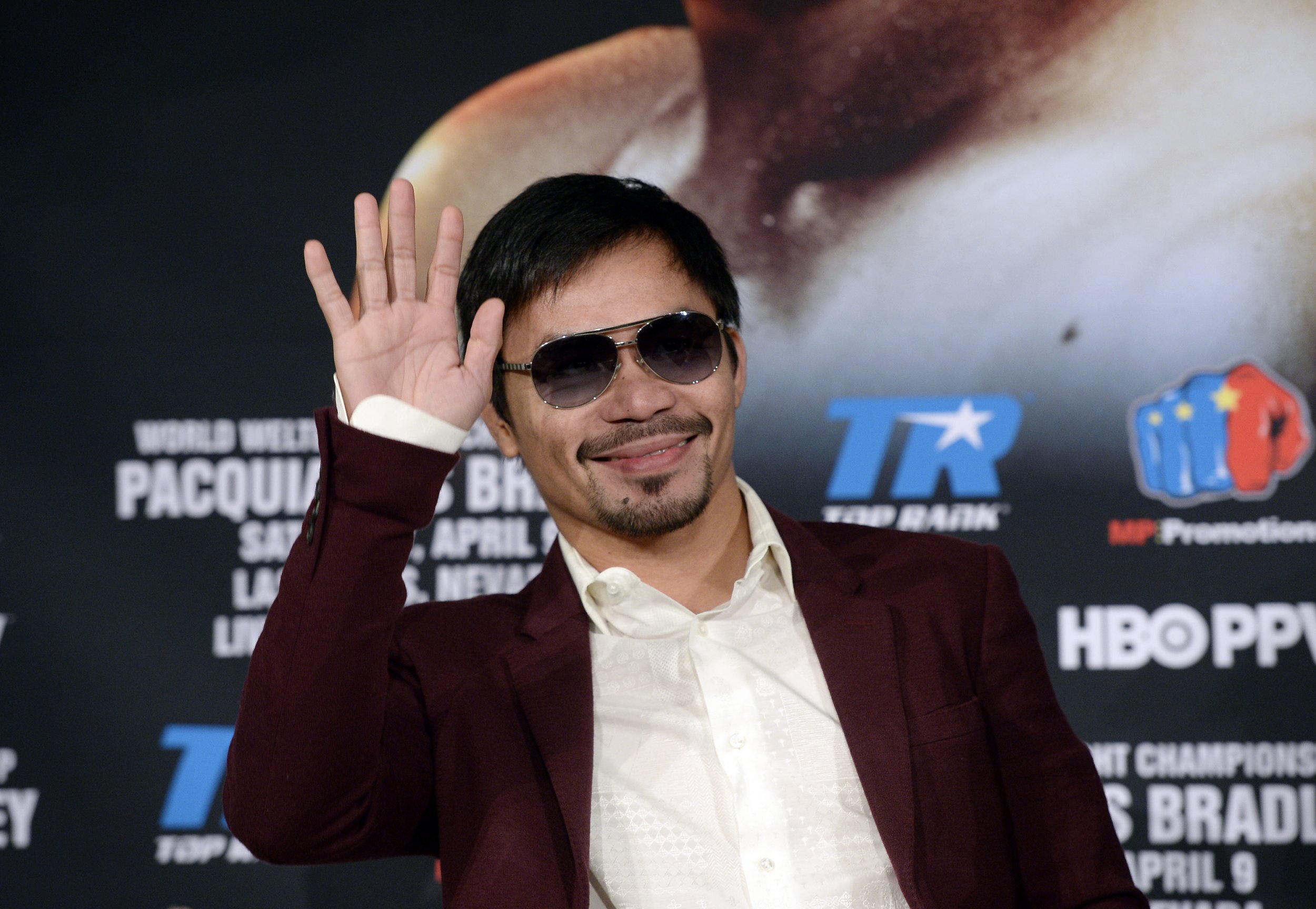 Manny Pacquiao is promoting his upcoming fight with Timothy Bradley Jr.