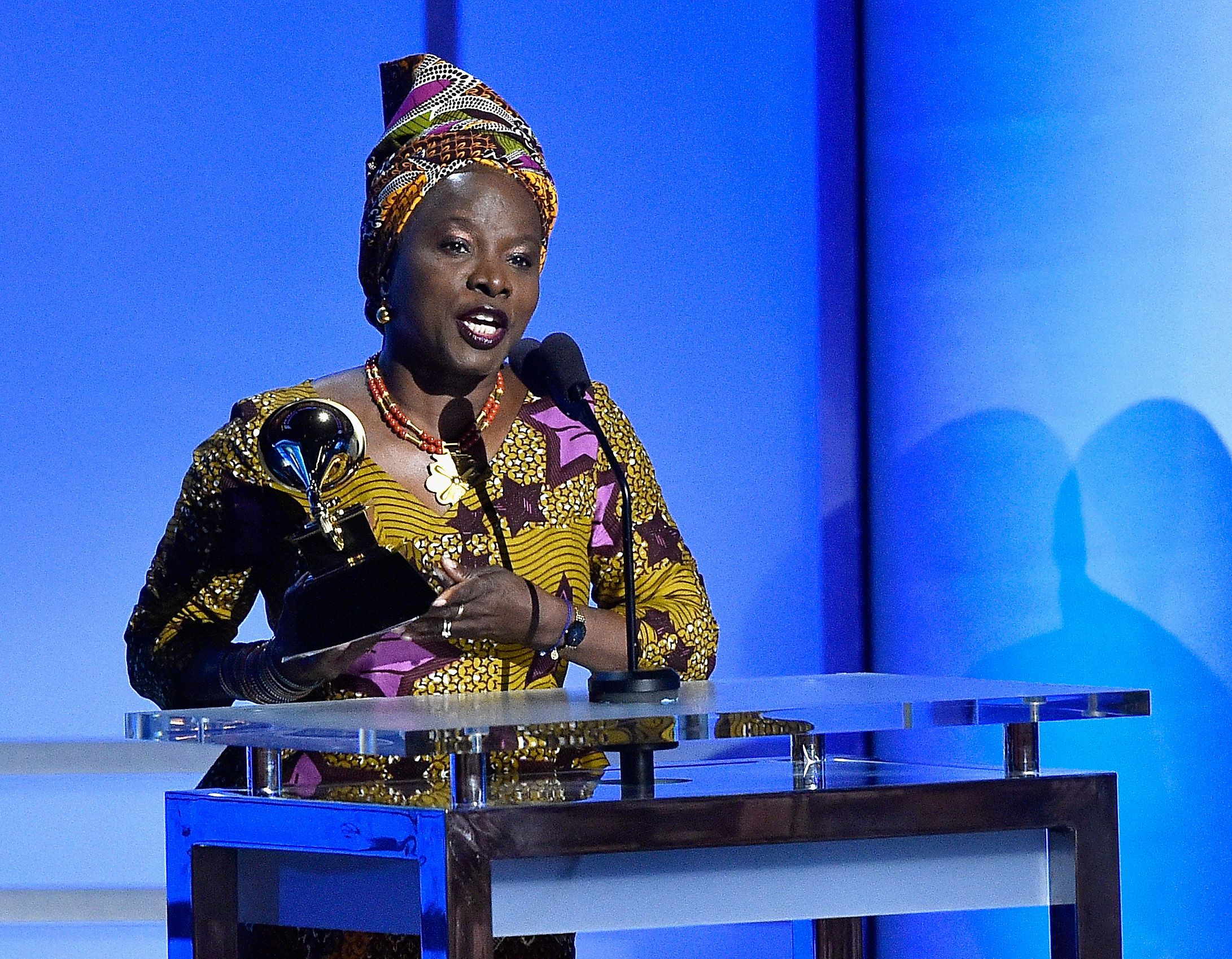 Angelique Kidjo receives the award for Best World Music Album at the GRAMMYs.