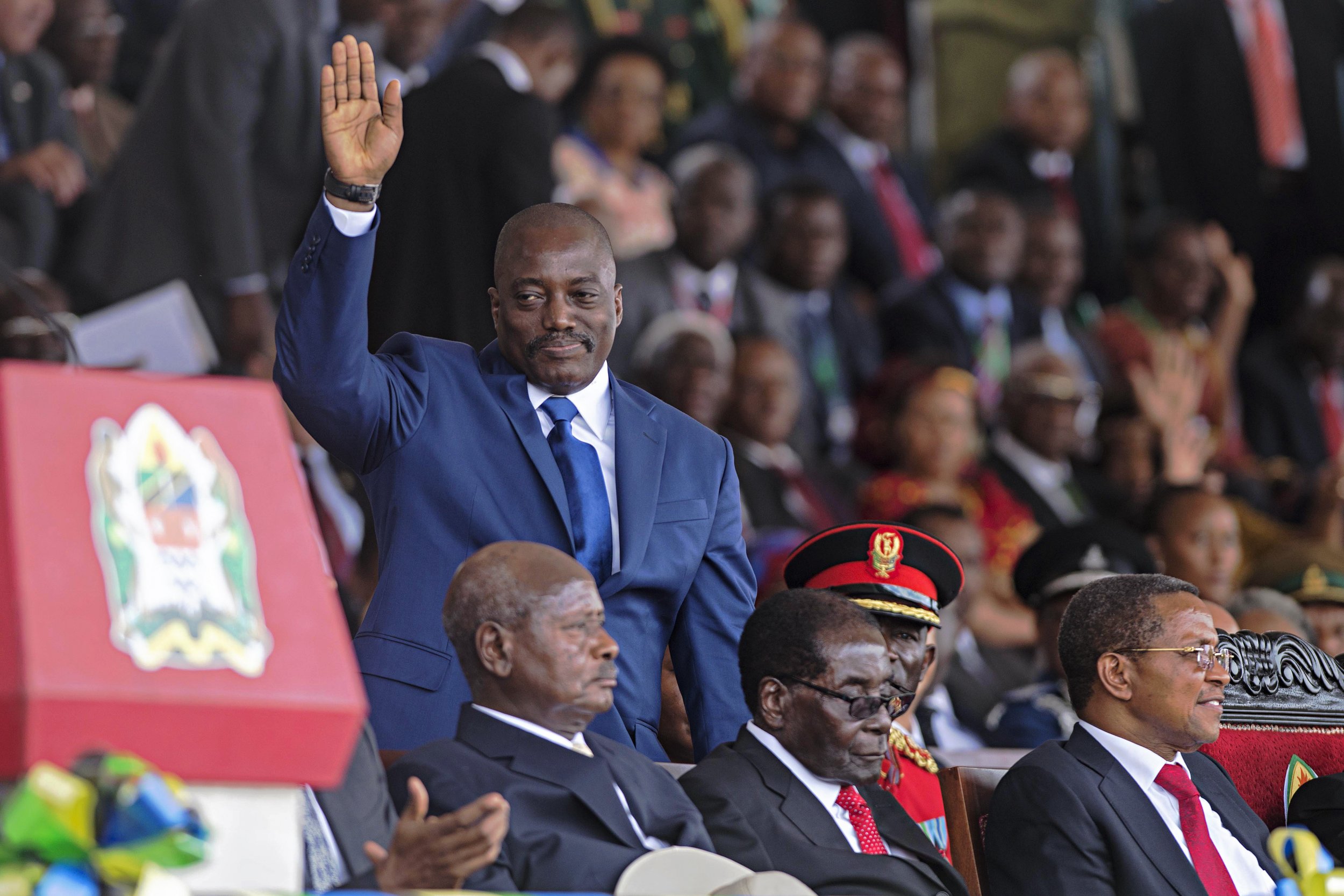 DRC President Joseph Kabila waves.