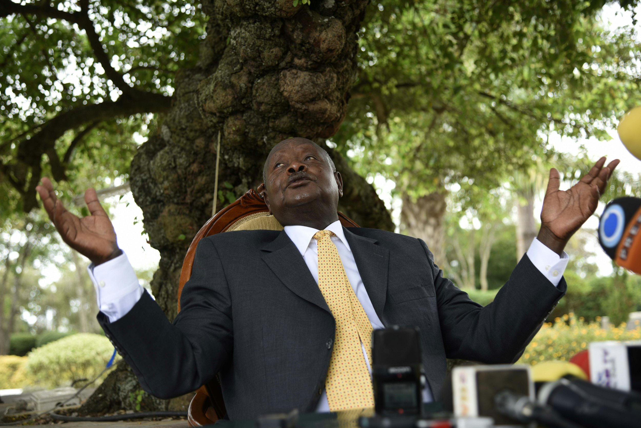 Ugandan President Yoweri Museveni at a press conference at his home in Rwakitura.