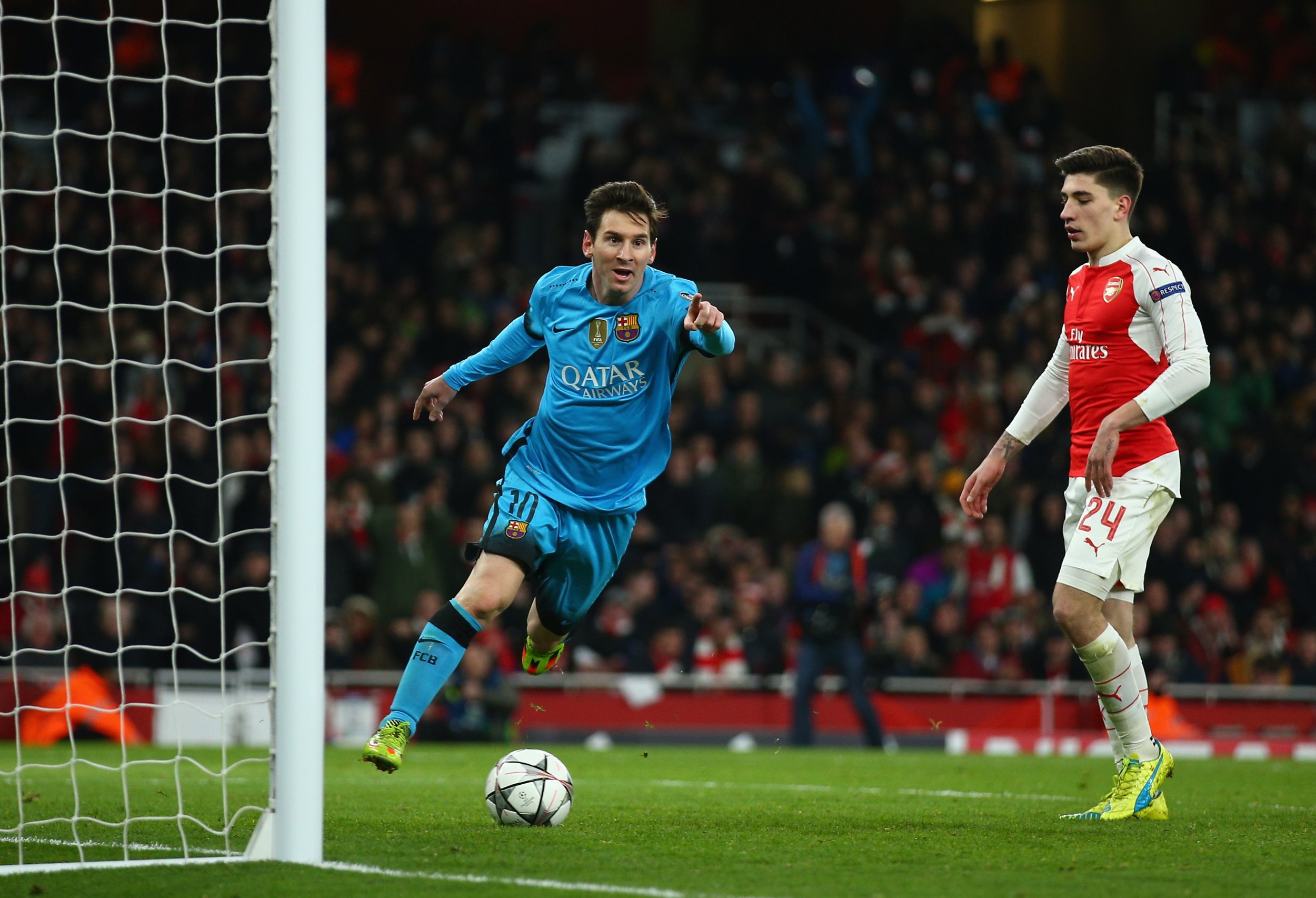 Lionel Messi scored twice on Tuesday at Emirates Stadium.