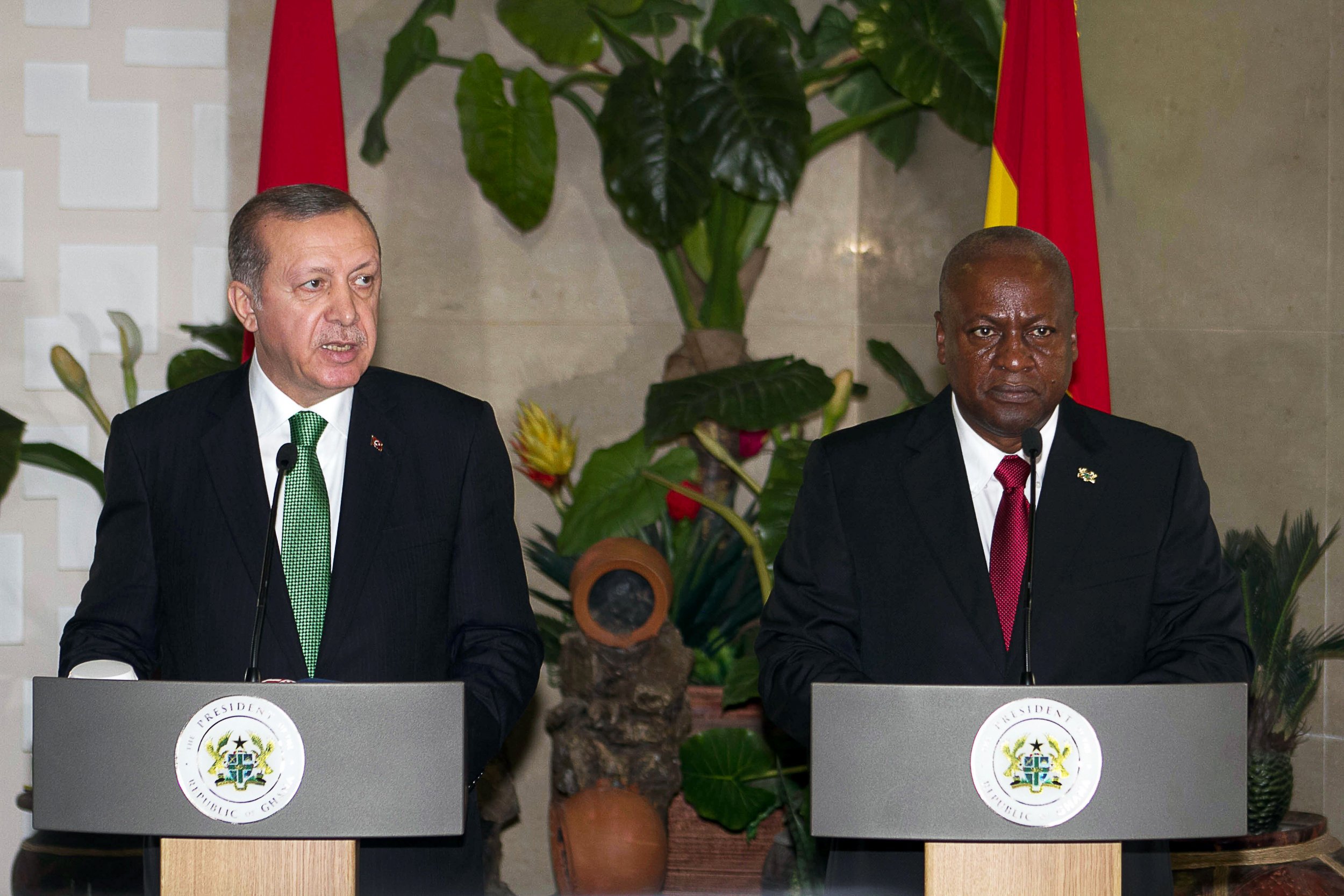 Turkish president Recep Tayyip Erdogan with Ghanaian president John Mahama.