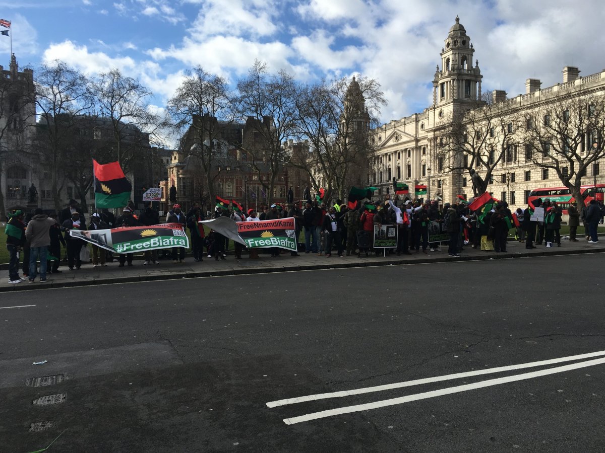 Pro-Biafra demonstrators gather in London.