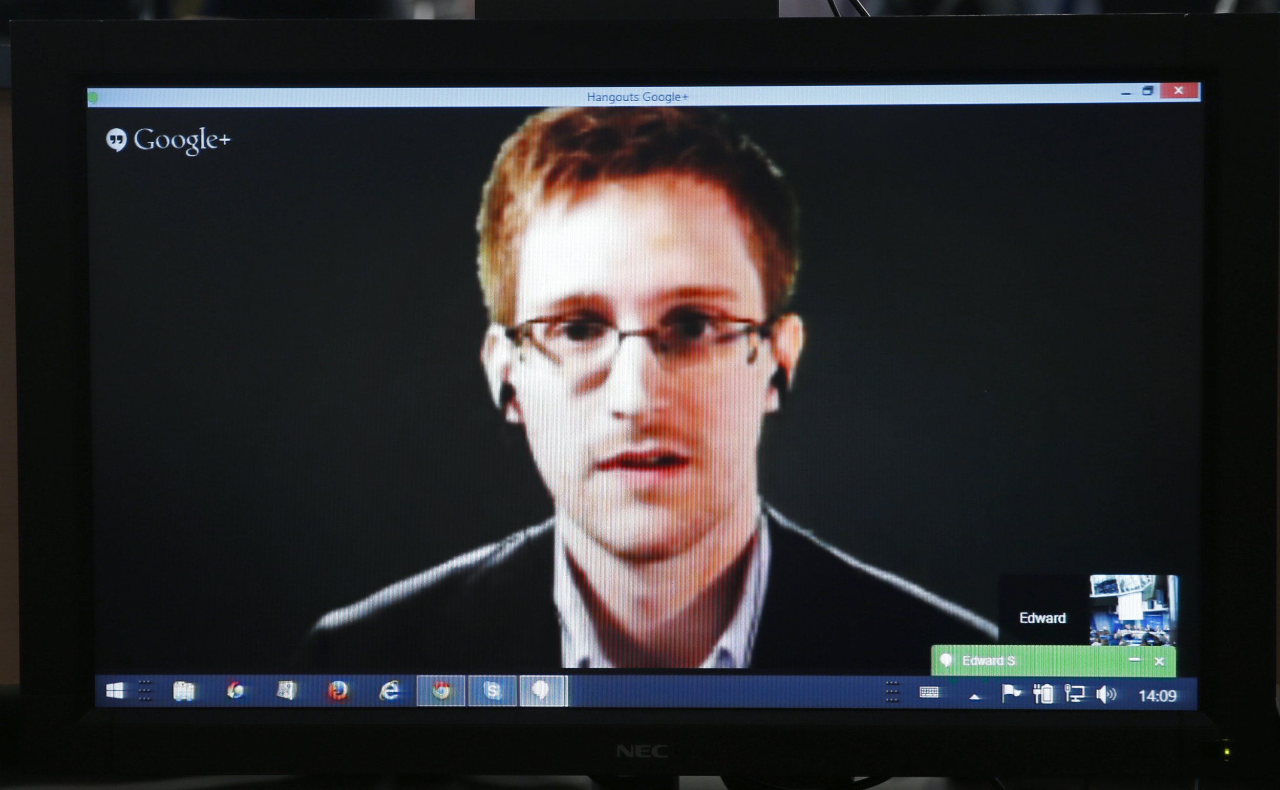 Edward Snowden appears on screen