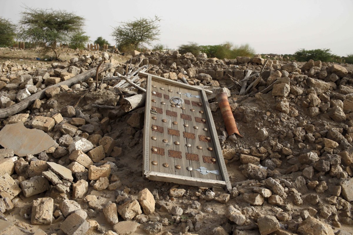 Rubble from an ancient Timbuktu mausoleum in seen in Mali.