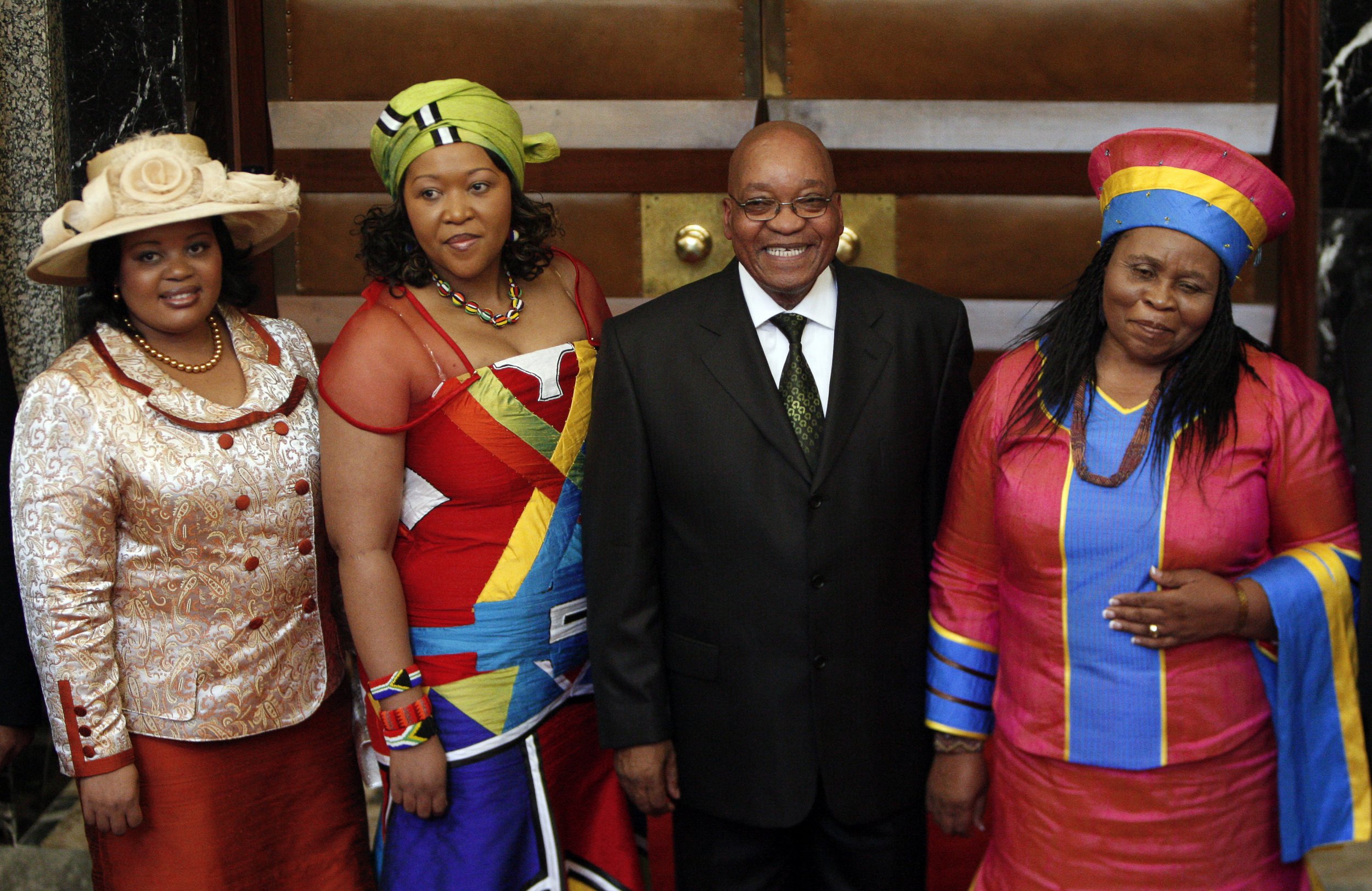 South African President Jacob Zuma with three of his wives.