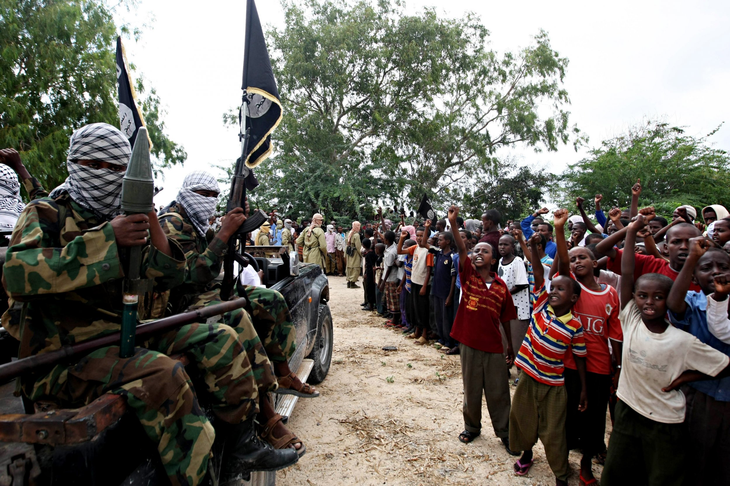 Al-Shabab fighters parade in Mogadishu.