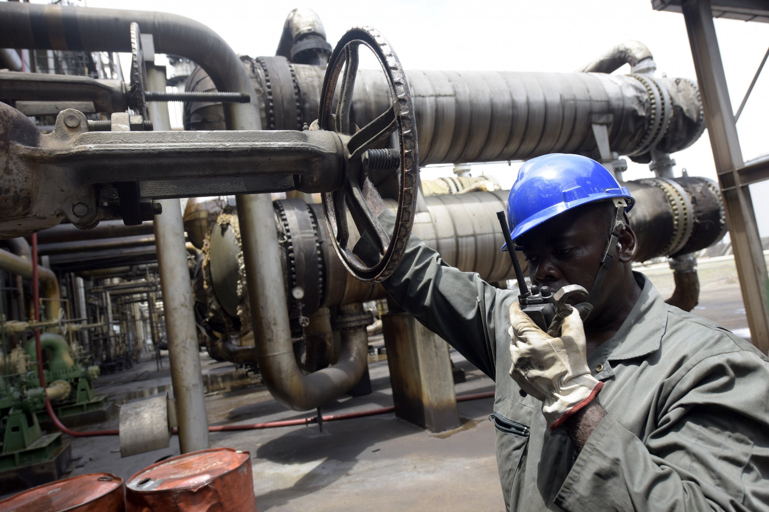 A worker is seen at Port Harcourt oil refinery in Nigeria.