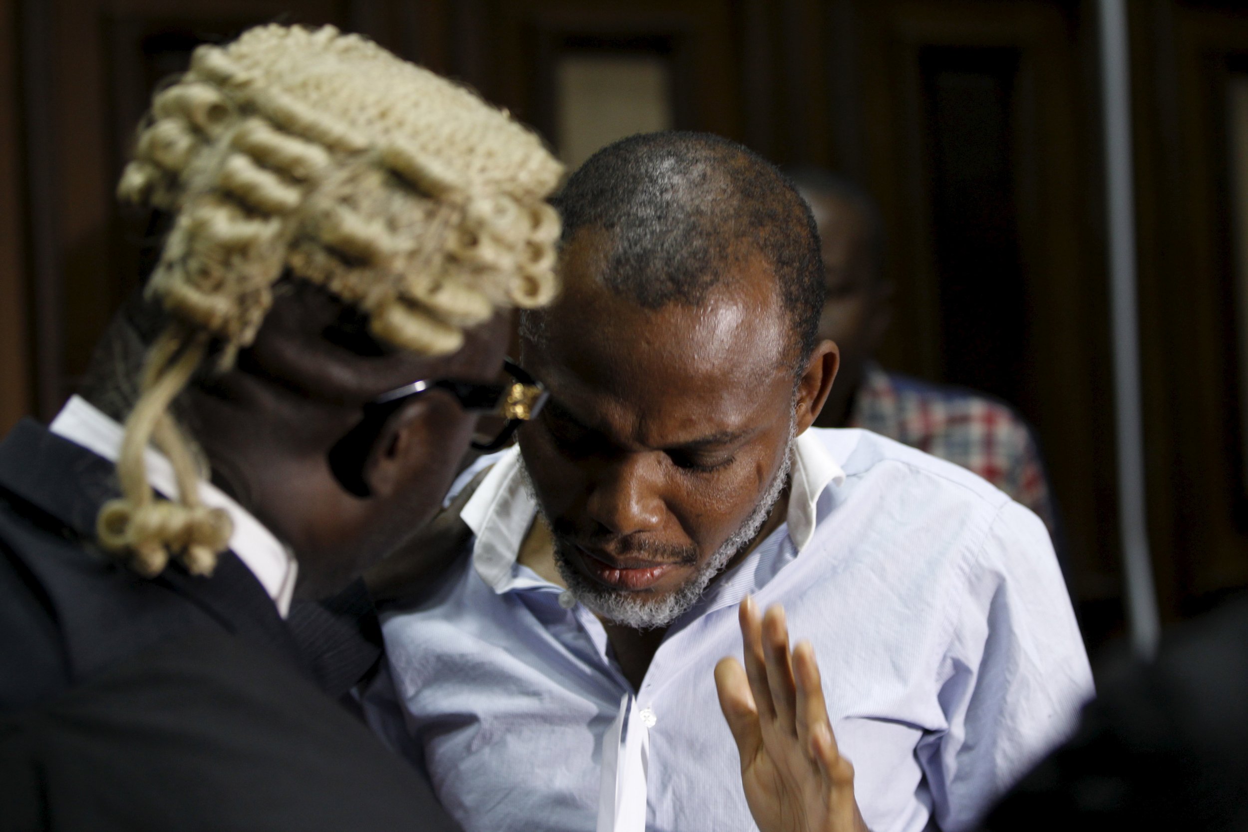 Pro-Biafra activist Nnamdi Kanu with his lawyer.