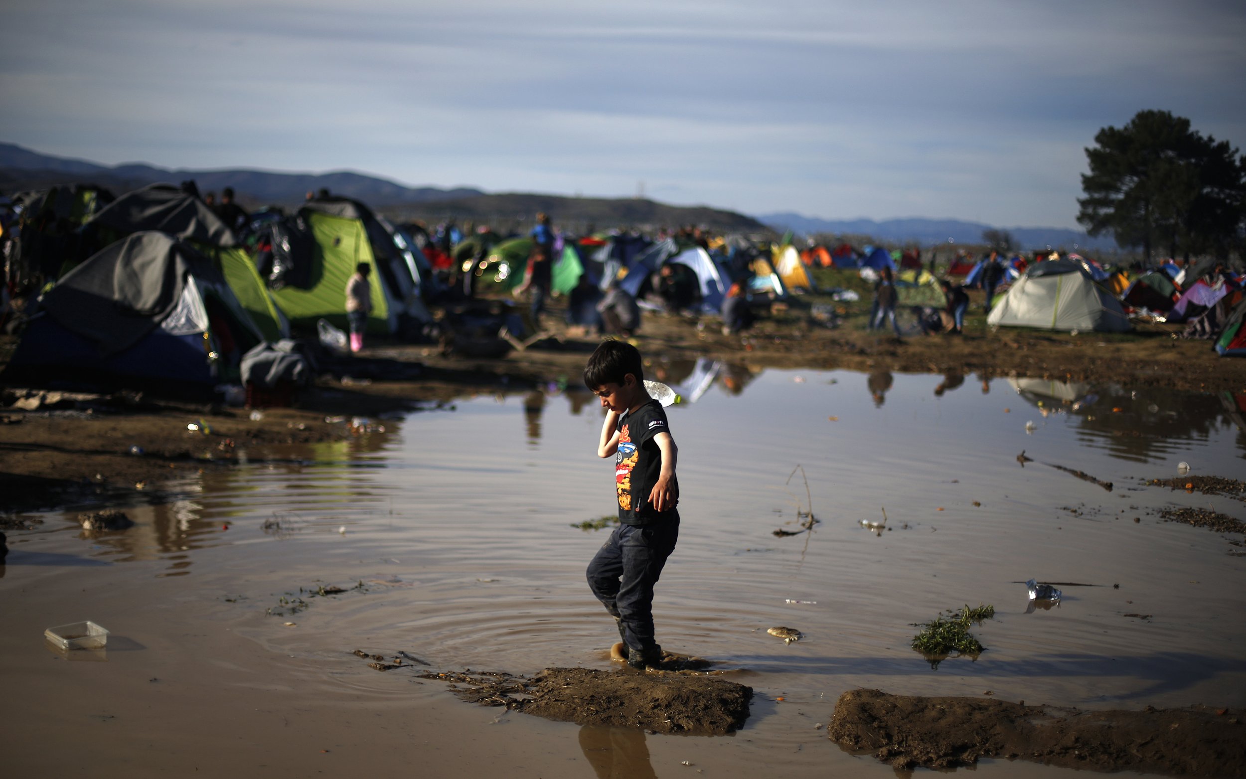 Refugee boy on Greek Macedonian border